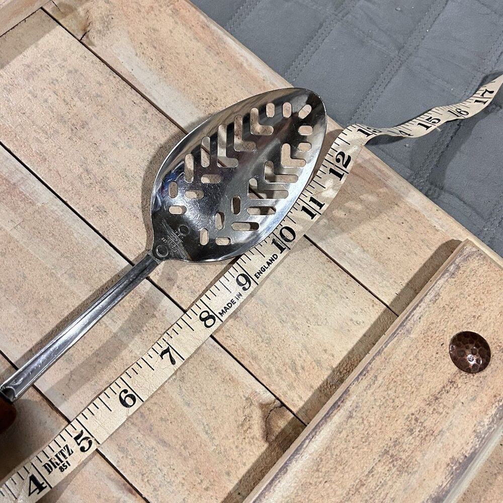 Vintage EKCO USA Stainless Steel Serving Spoon Utensil Woodgrain Handle